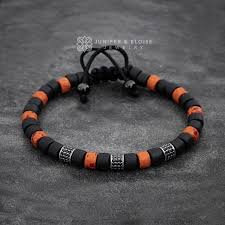 men s black and orange beaded bracelet