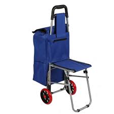 karmas folding ping cart with seat collapsible dolly grocery carts trolley with blue bag walmart