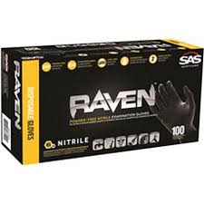 Sas Safety Raven Disposable Powder Free Nitrile Gloves Large Black 6 Mil 100 Gloves Per Box