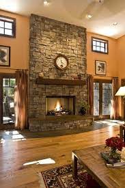 Stone Fireplace With Wood Beam Mantle