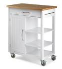 Wood Top Kitchen Utility Storage Cart/Island With Locking Wheels, White For Living