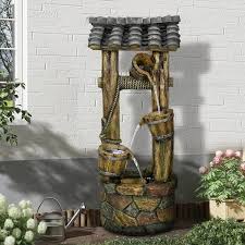 Watnature 39 3 In 4 Tier Resin Wishing Well Water Fountain Rustic Outdoor Garden Decor Fountain With Led Lights For Lawn