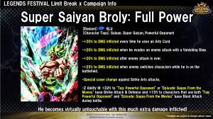 Come here for tips, game news, art, questions, and memes all about legends. Dragon Ball Legends On Twitter New Character Info 2 Check Out Super Saiyan Broly Full Power S Abilities Dblegends Legends Festival