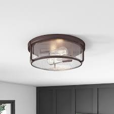 14 17 in 2 light industrial oil rubbed bronze flush mount ceiling light fixture with gl shade