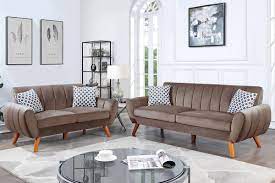 2 pcs light brown velvet fabric sofa