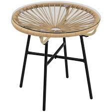 Outsunny Rattan Side Table Round