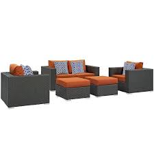 Modway Sojourn 5 Piece Outdoor Patio Sunbrella Sectional Set Canvas Tuscan