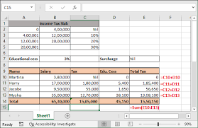 income tax calculating formula in excel