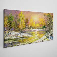 Modern Forest Winter Water Canvas Wall