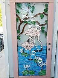 Stained Glass Flamingo Entry Door