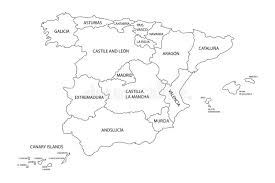 Explore spain regions map ragions map satellite images of spain cities maps political physical map of spain get driving directions and traffic map. Map Of Spain With Borders Of Regions States Or Autonomous Communities Detailed Black Outline Map Silhouette For Banner Stock Vector Illustration Of Background Blue 163654803
