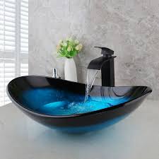 Blue Bathroom Vanity Glass Vessel Sink