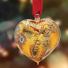 Work Of Art Murano Heart Ornament Amber