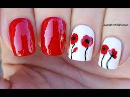 poppy nails red white flower nail