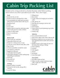 Packing List For Cabin Rentals Packing List For Travel