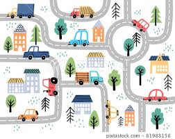 kids city map with roads and cars for