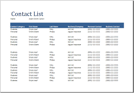 Excel Spreadsheet Contact List Template