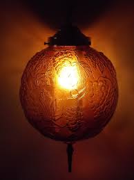 Vintage Amber Glass Swag Lamp Swag