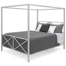 metal canopy bed queen size white