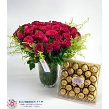 40 roses and chocolate box with free card