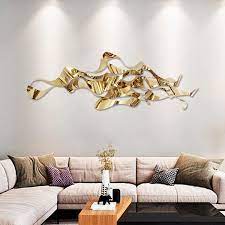 Modern Abstract Wavy Lines Stainless Steel Wall Decor Irregular Art In Gold