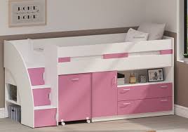 Pink Mid Sleeper Bed With Stairs