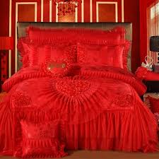 Red Lace Wedding Bedding Set King Bed