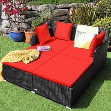 gymax rattan patio daybed loveseat sofa