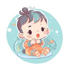 cartoon baby sitting in the open water