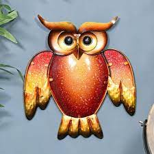 Glass Metal Orange Owl Wall Art