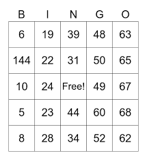 Put the squares in a bowl or a hat. Multiplication Bingo Card