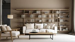 sofa bookshelf armchair wood table
