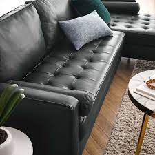 Black Leather Tufted Sectional Sofa