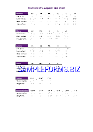 Standard U S Apparel Size Chart Pdf Free 1 Pages