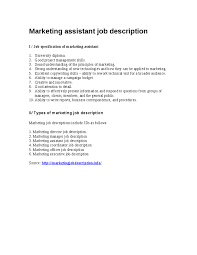 Marketing Assistant Job Description Job Specification Of Marketing