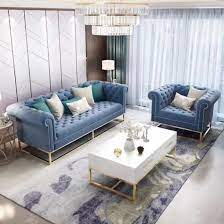 Blue Lounge Sofa With Metal Frame