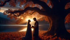sunset romance under the autumn tree