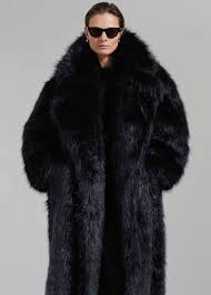 Joan Long Faux Fur Coat Black In 2023