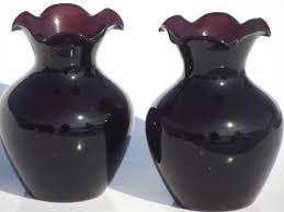 Vintage Black Amethyst Glass Vases