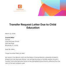 transfer request letter due to child