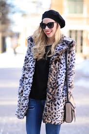 Leopard Faux Fur Coat Distressed Denim