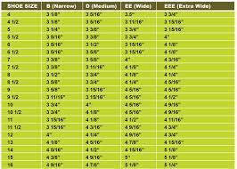 shoe length and width chart