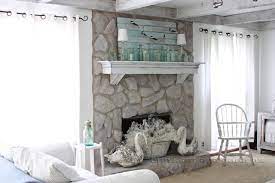 Chalk Painted 1970 S Stone Fireplace
