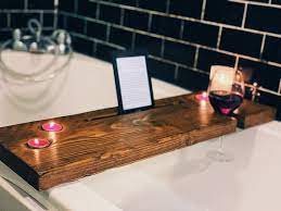 Rustic Wooden Bath Caddy With Tablet
