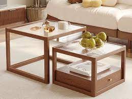 Solid Wood Coffee Table Set With Drawer