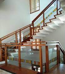 Brown Frame Wooden Glass Staircase