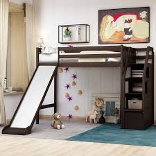 drawers wood storage loft bed frame