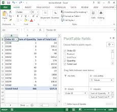 ms excel 2016 display the fields in