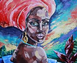 African Woman Painting Black Original