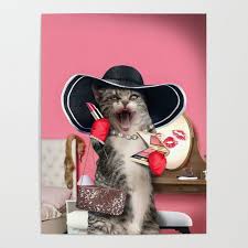cat wearing makeup poster by random